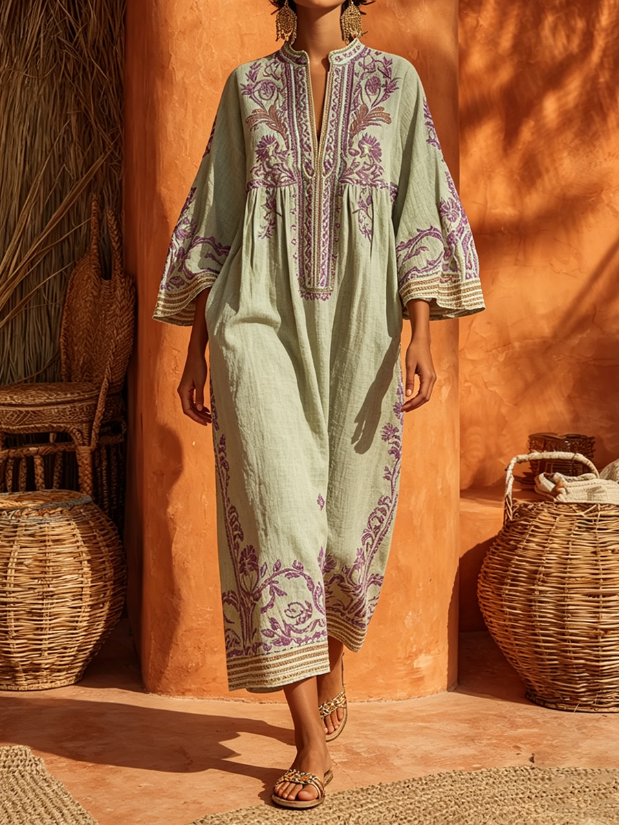 Elena | Embroidered Mediterranean Maxi Dress