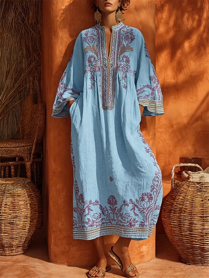 Elena | Embroidered Mediterranean Maxi Dress