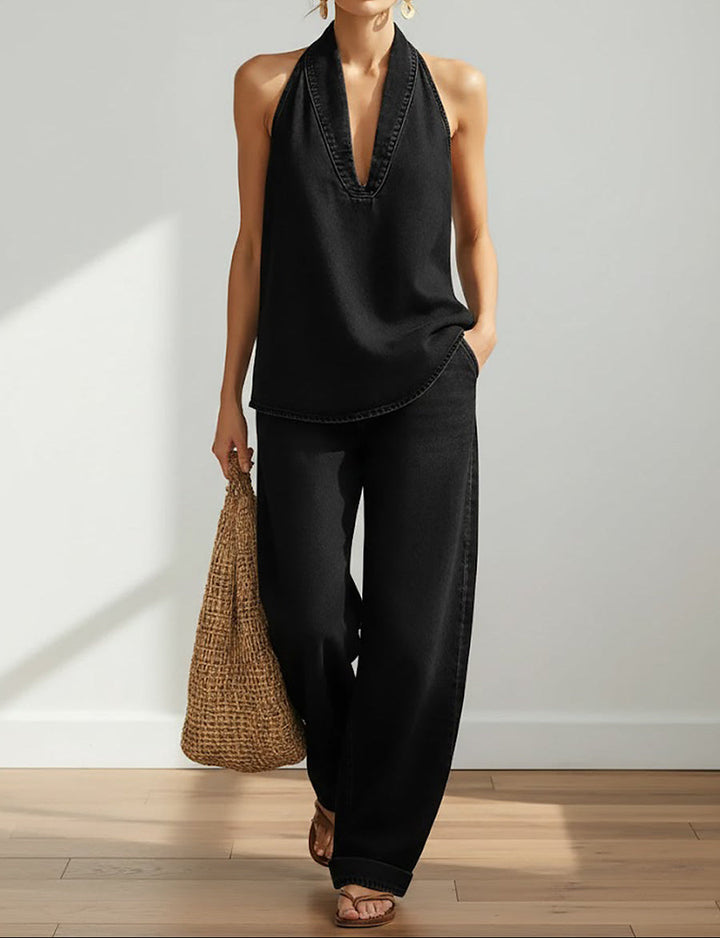 Ivy | Vintage Washed Soft Denim-Look Two-Piece Set