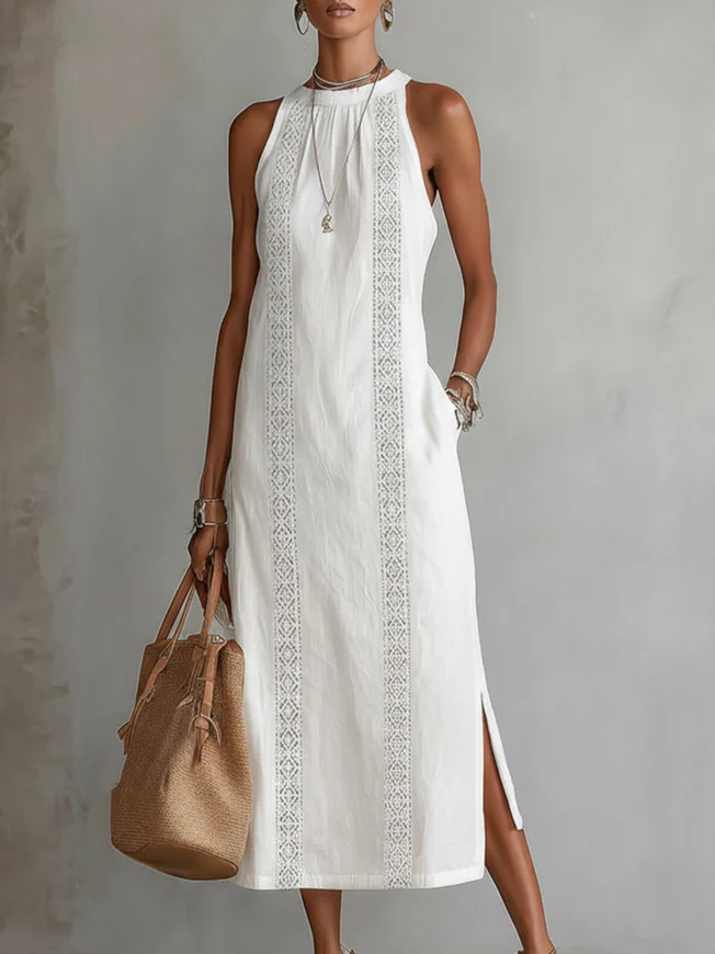 Julie | Sleeveless Lace Detail Midi Dress