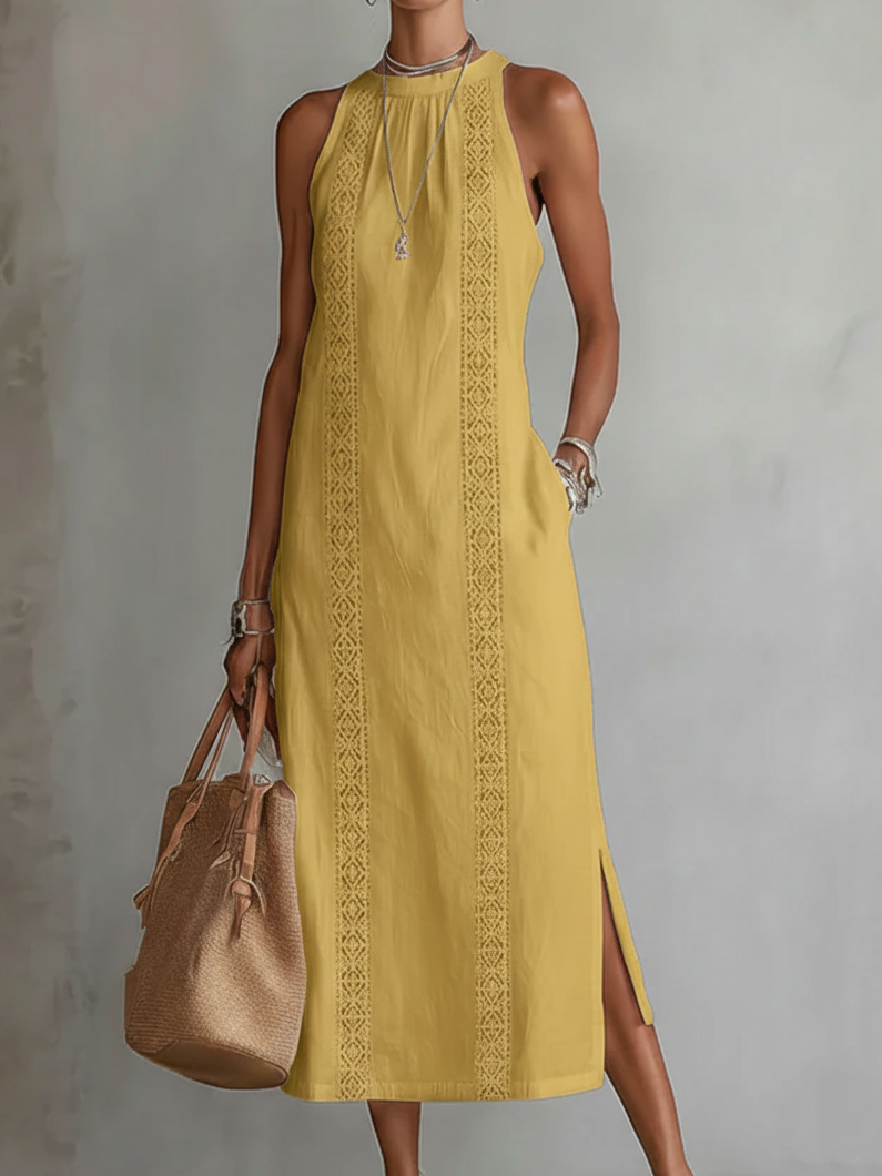 Judy | Sleeveless Lace Detail Midi Dress
