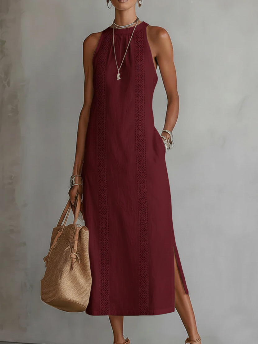 Heather | Sleeveless Lace Detail Midi Dress
