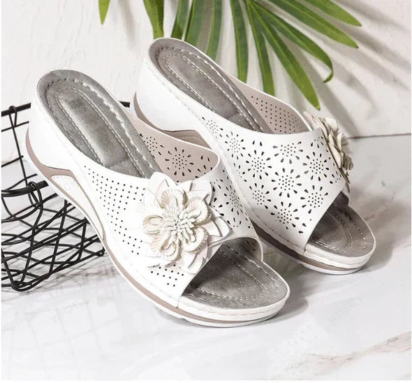 Diana | Floral Wedge Mule Sandals