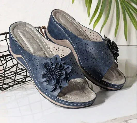 Diana | Floral Wedge Mule Sandals
