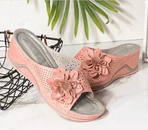 Diana | Floral Wedge Mule Sandals