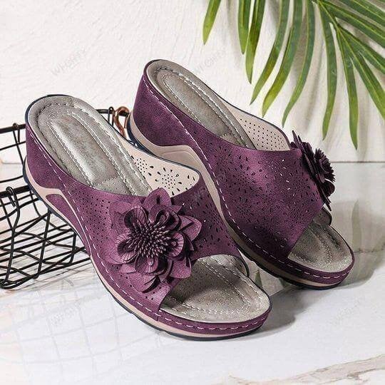 Diana | Floral Wedge Mule Sandals