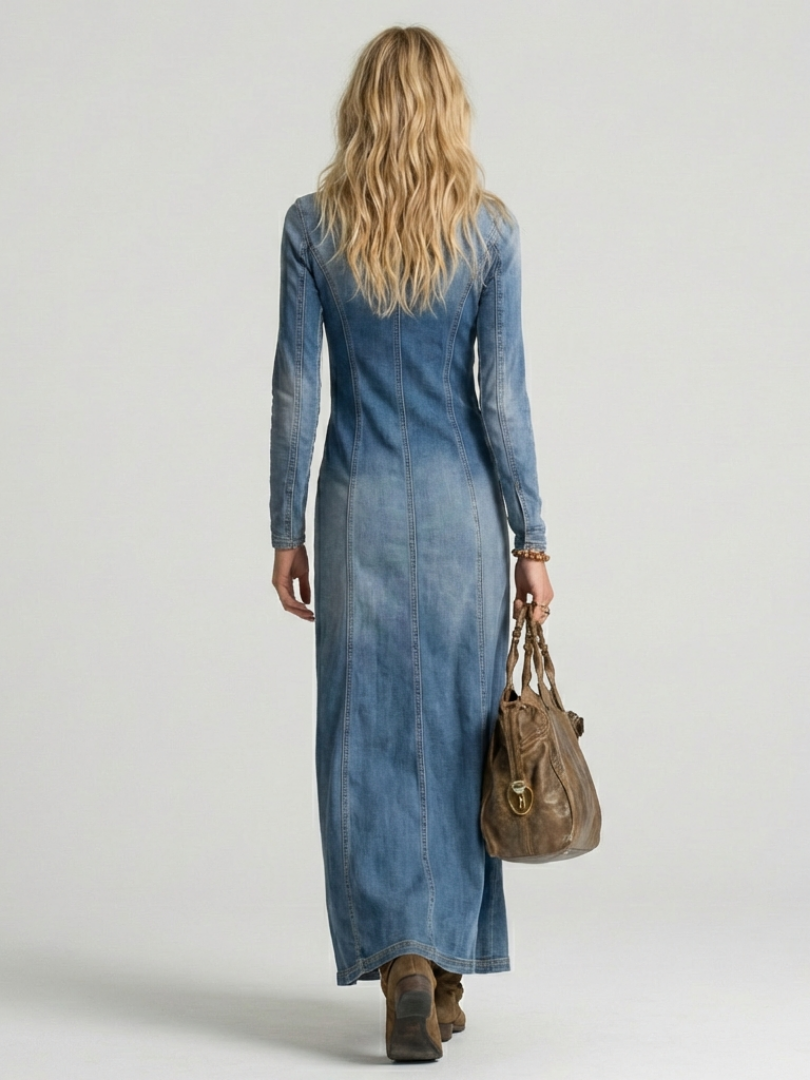 Sienna | Button Front Denim Maxi Dress