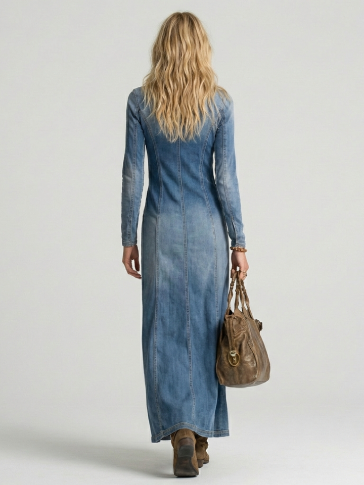 Sienna | Button Front Denim Maxi Dress
