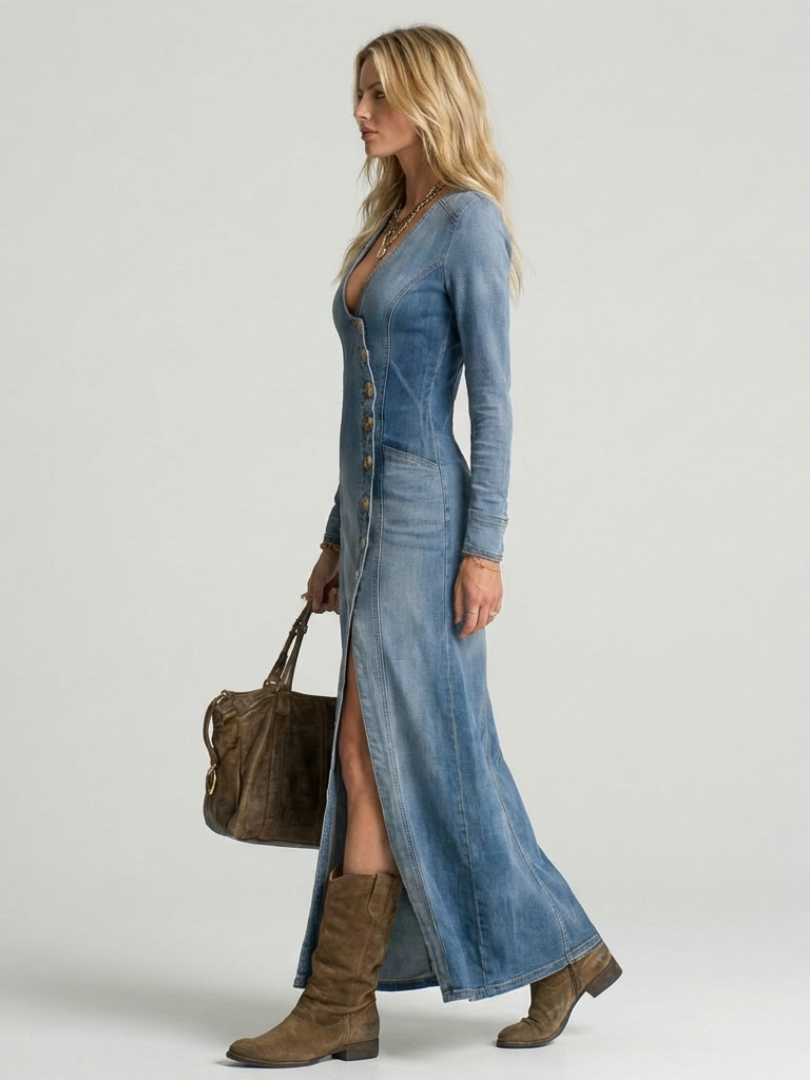 Sienna | Button Front Denim Maxi Dress