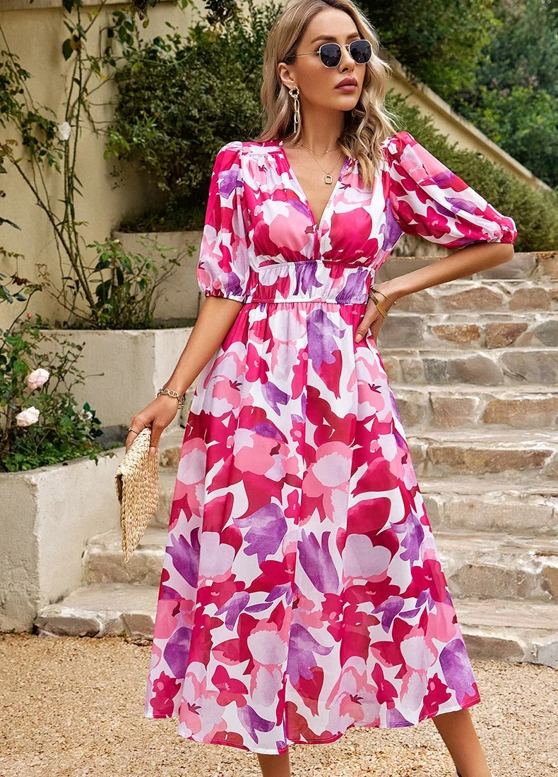Luna | Floral Chiffon Midi Dress