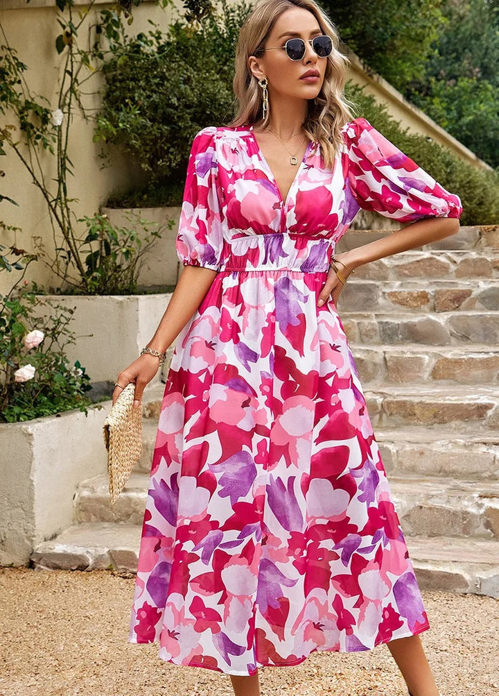 Luna | Floral Chiffon Midi Dress