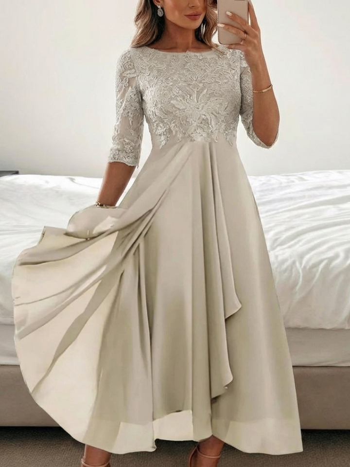 Vivian | Lace Bodice Three Quarter Sleeve Midi Dress