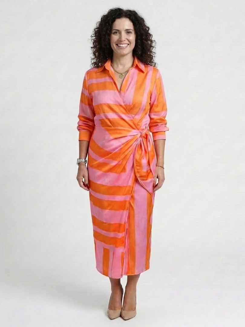 Nadine | Long Sleeve Printed Midi Wrap Dress