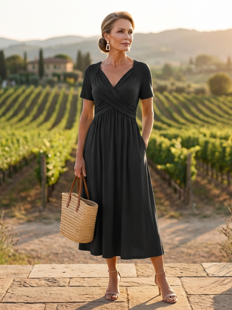 Marina | Short Sleeve V-Neck Maxi Dress