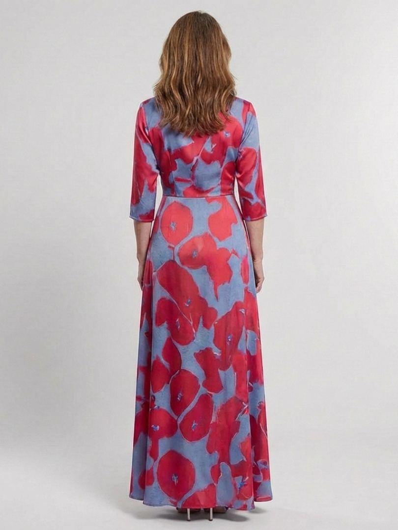 Danielle | Three Quarter Sleeve V-Neck Floral Maxi Dress