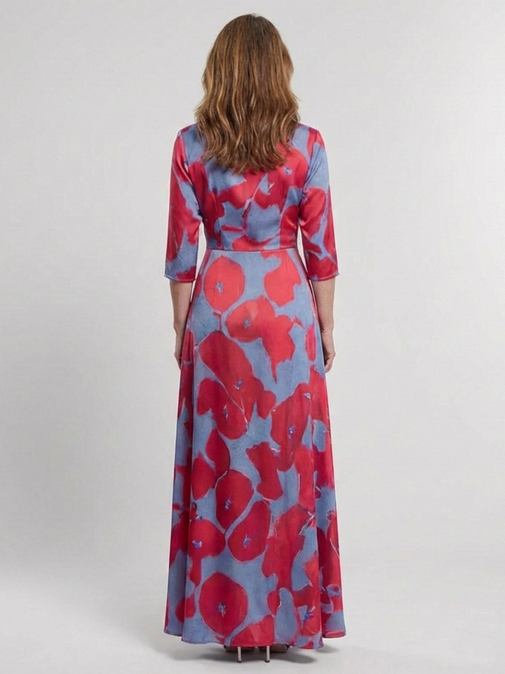 Danielle | Three Quarter Sleeve V-Neck Floral Maxi Dress