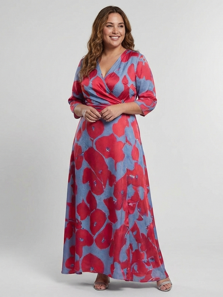 Danielle | Three Quarter Sleeve V-Neck Floral Maxi Dress