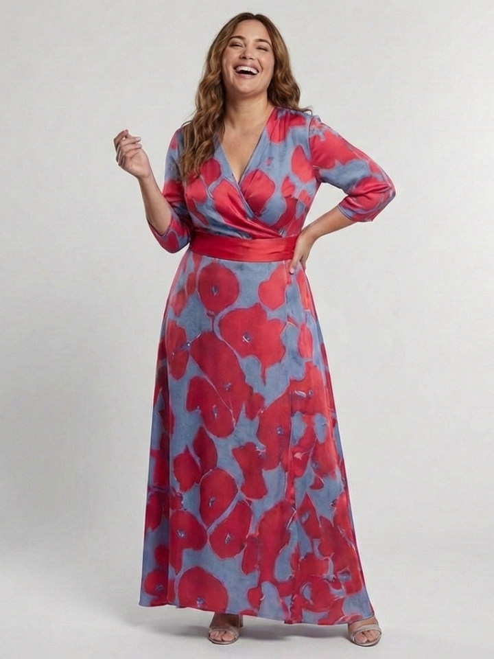 Danielle | Three Quarter Sleeve V-Neck Floral Maxi Dress