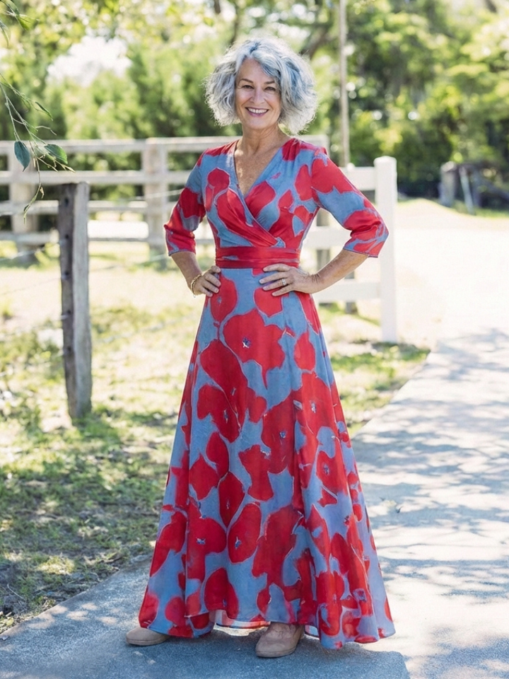 Danielle | Three Quarter Sleeve V-Neck Floral Maxi Dress