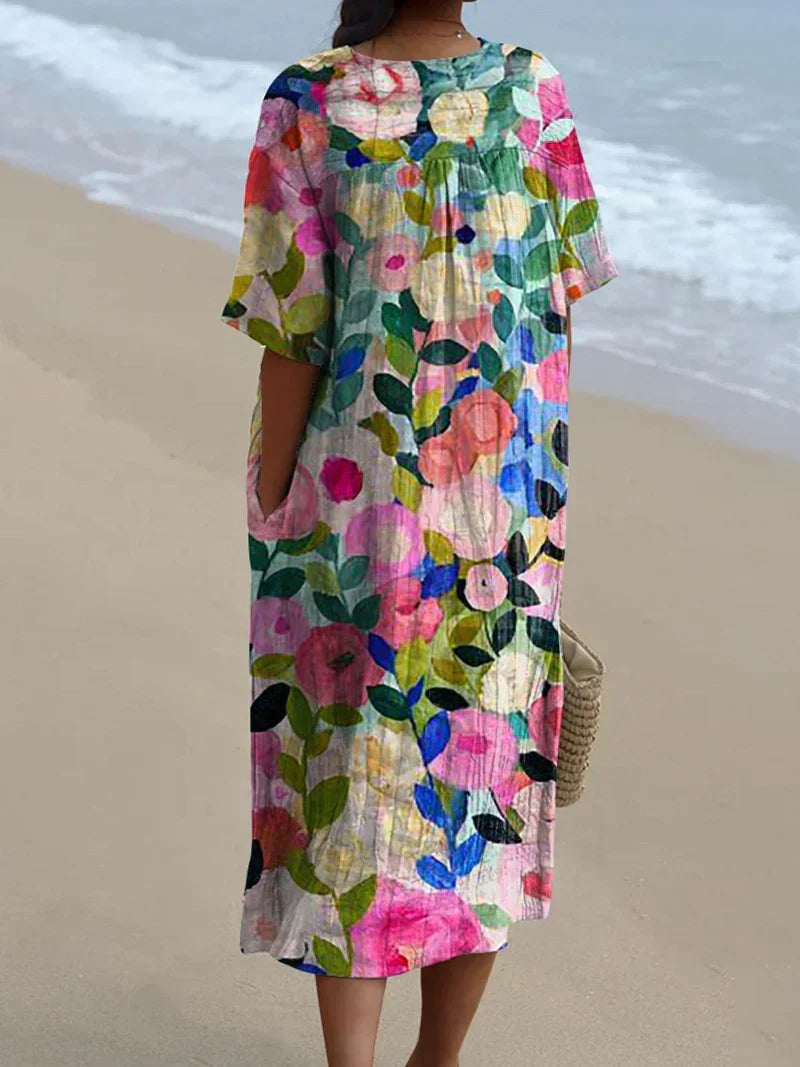 Margaret | Vibrant Floral Garden Print Flowy Dress