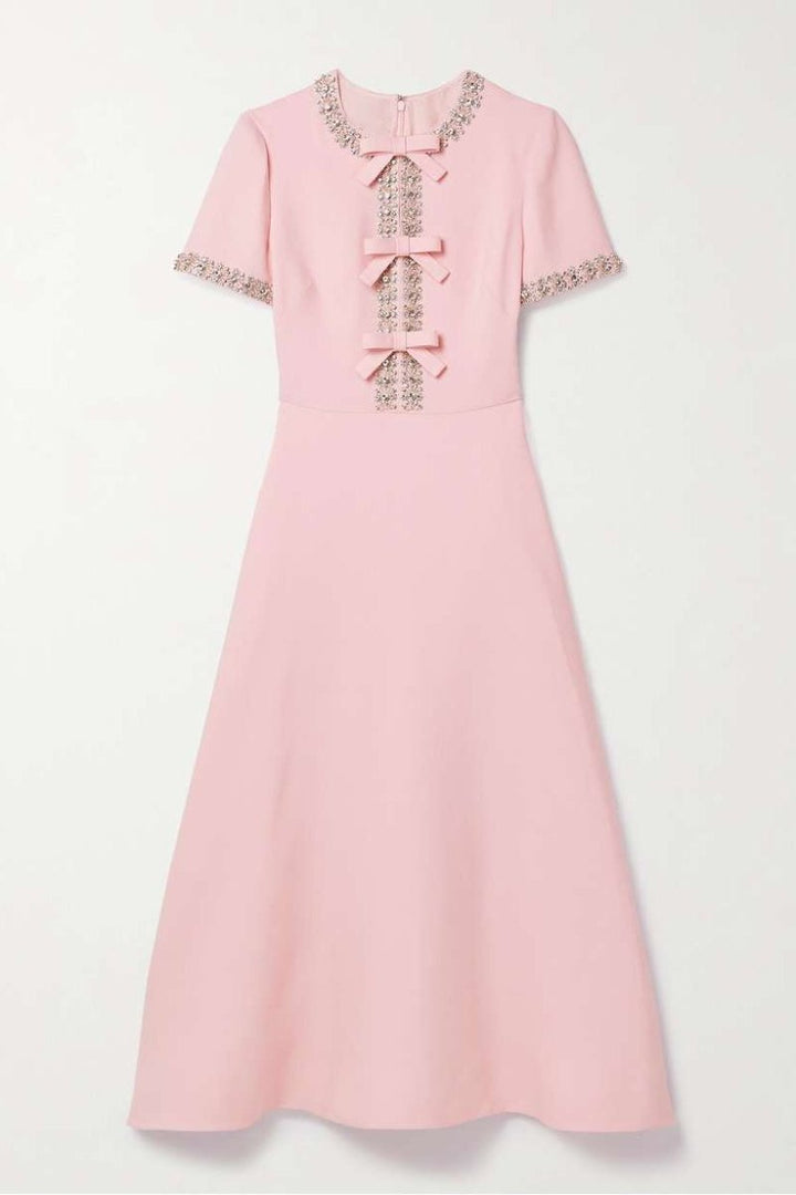 Zoe | Bow with Crystal Embellished Midi Dress